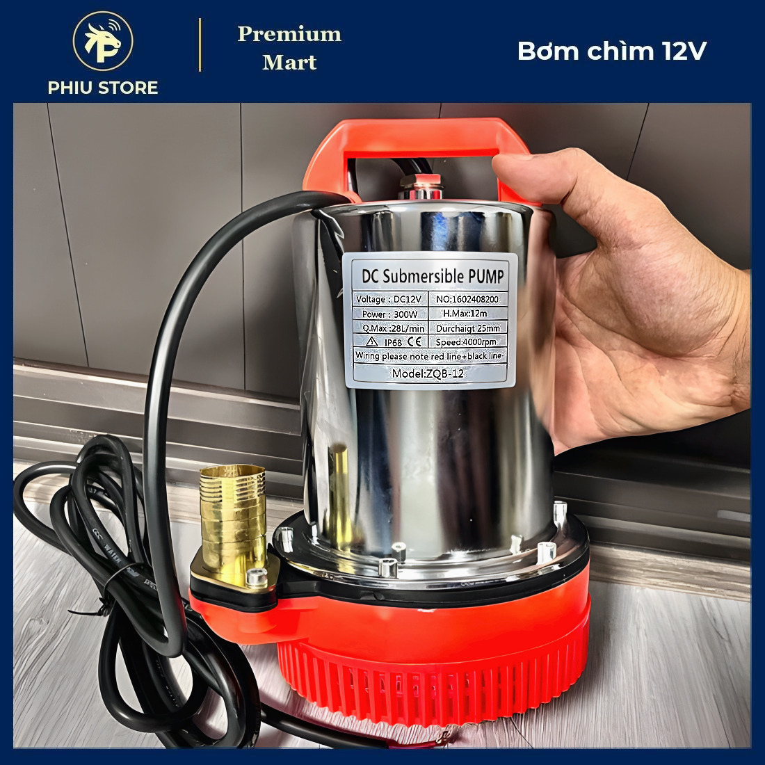 Bơm chìm 12V, máy bơm chìm dùng bình ắc quy, bơm nước 12V đẩy cao, máy bơm nước ắc quy, 300W và 370W, PHIU STORE_thumbnail_2