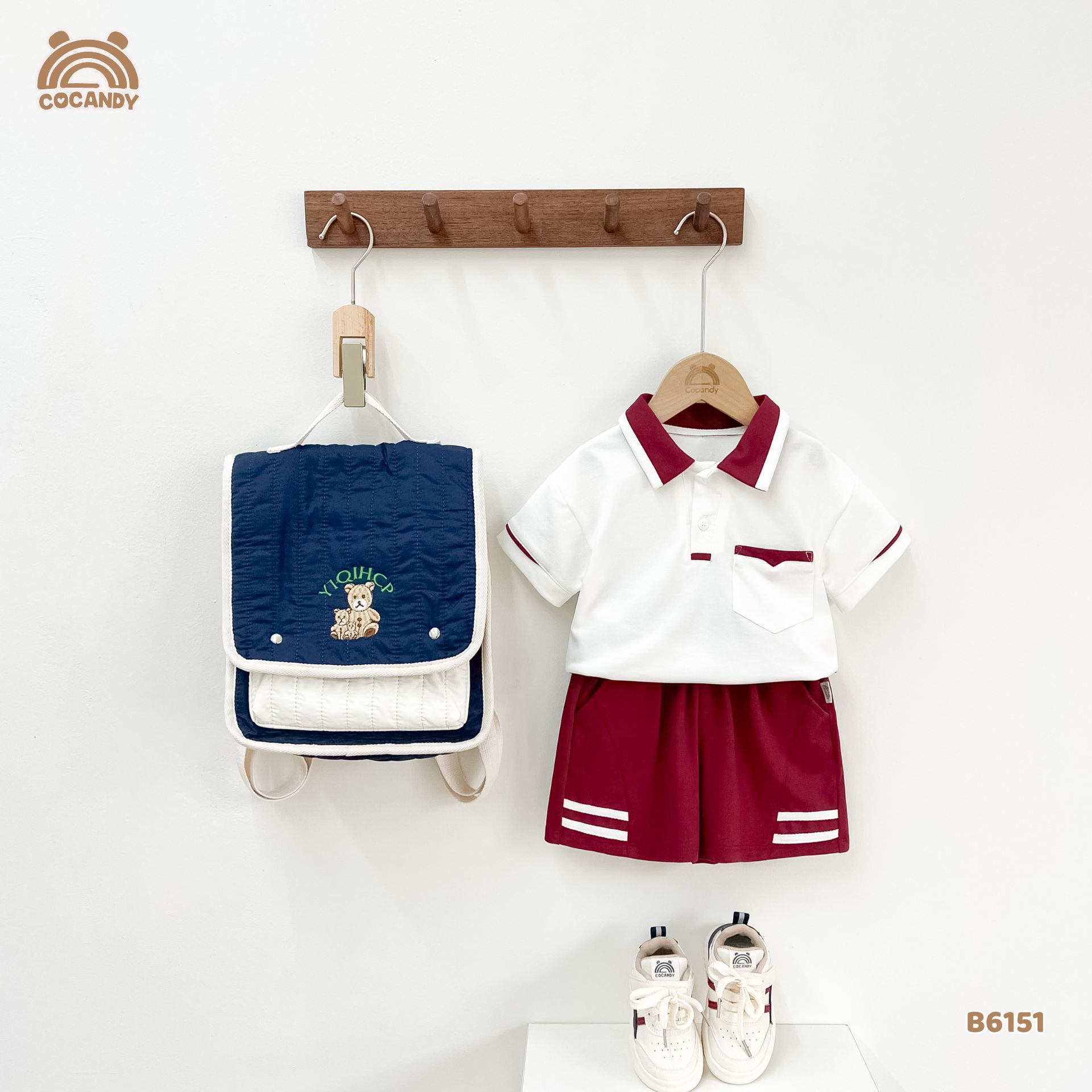 Bộ cộc polo TRẮNG phối đỏ túi ốp