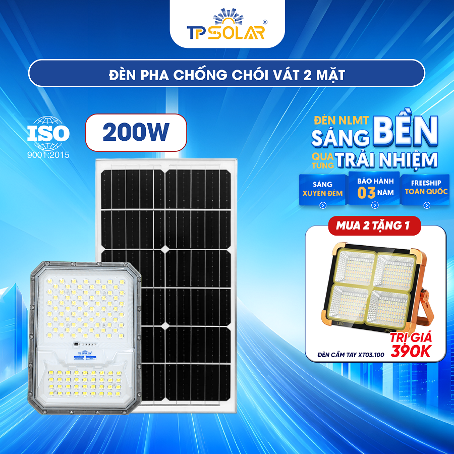 Đèn pha chống chói vát 2 mặt năng lượng mặt trời TP.DP12