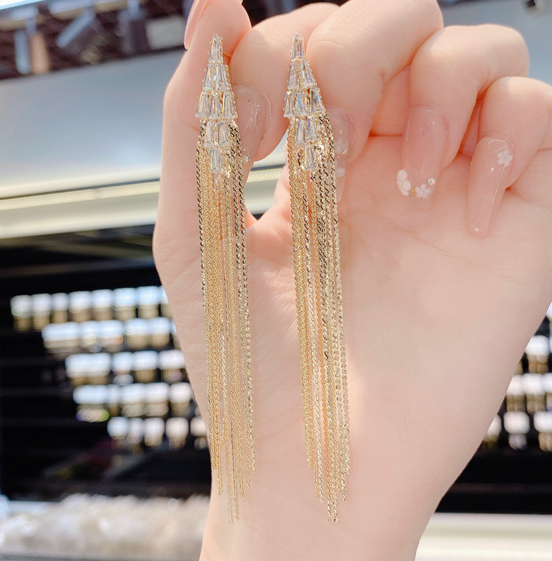 Đôi bông tai dài bằng bạc S925 đính đá zircon hình kim, kiểu dáng độc đáo, cổ điển, thanh lịch và tối giản dành cho nữ