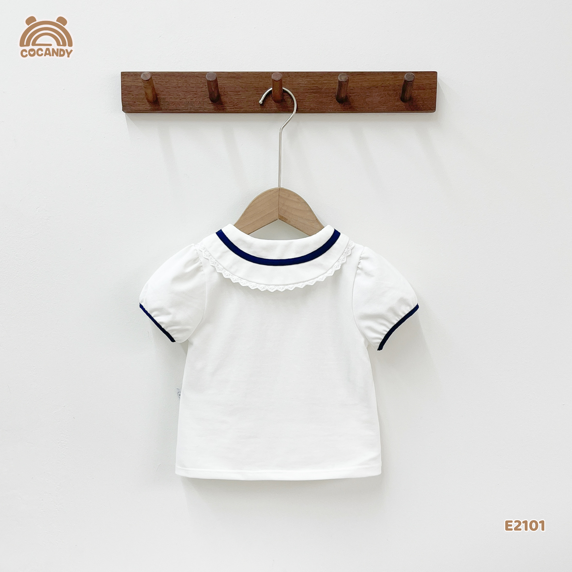 Áo cộc polo TRẮNG phối cổ nẹp xanh nơ cổ_thumbnail_3