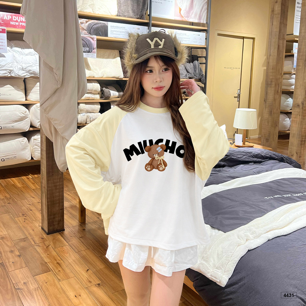 Áo thun tay dài form boxy gấu raglan Miucho 4431_thumbnail_5