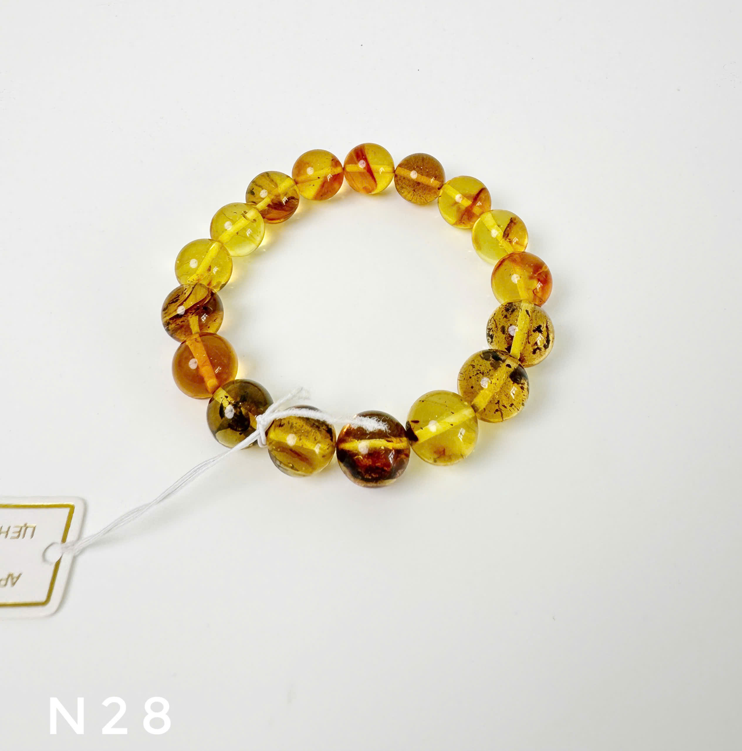 Lắc Tay Hổ Phách Rêu Đầm Lầy Vàng Hạt Tròn 10mm – N28