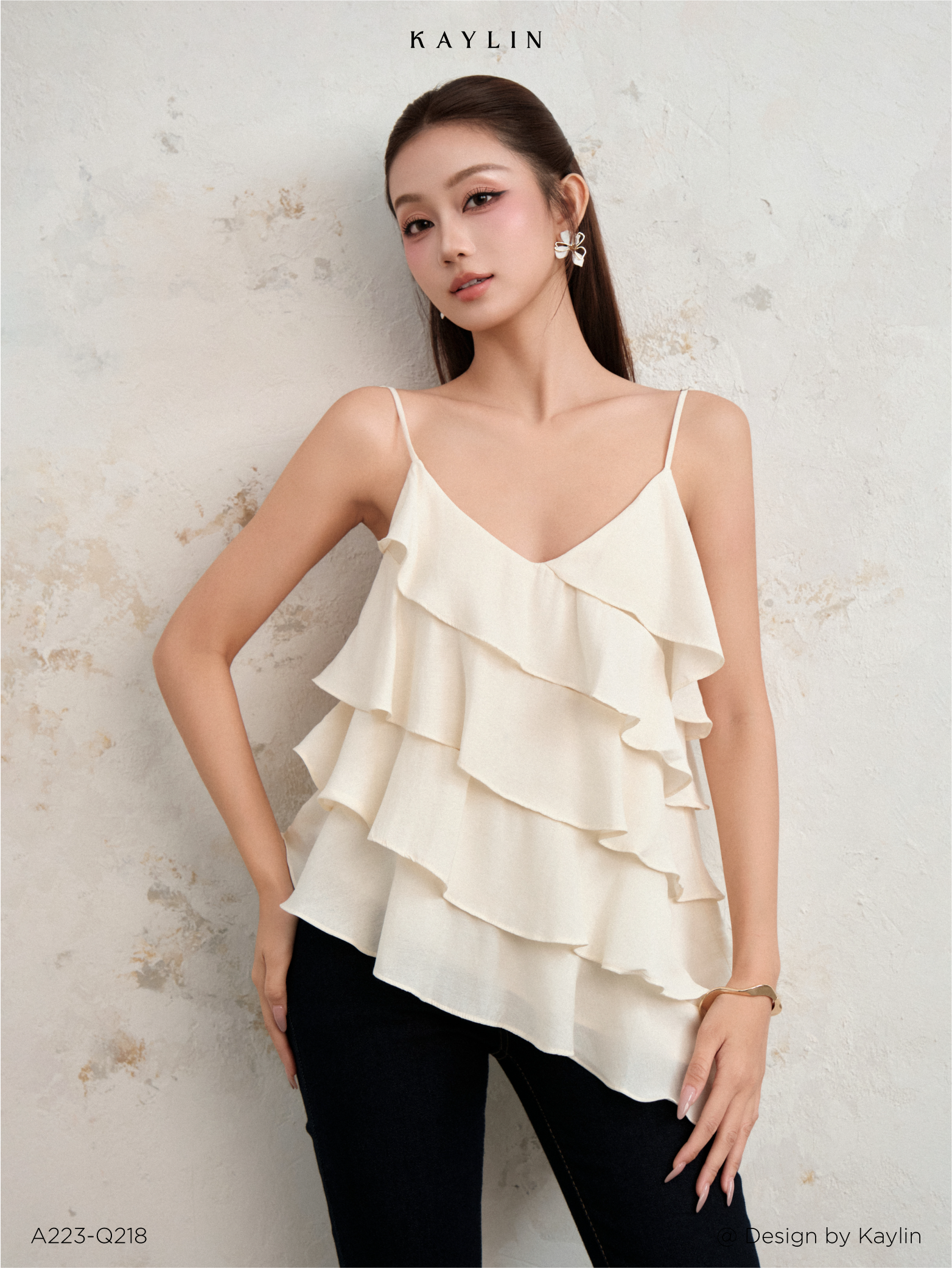 Áo Hai Dây Bèo Tầng Lệch Tà KAYLIN Solene Top