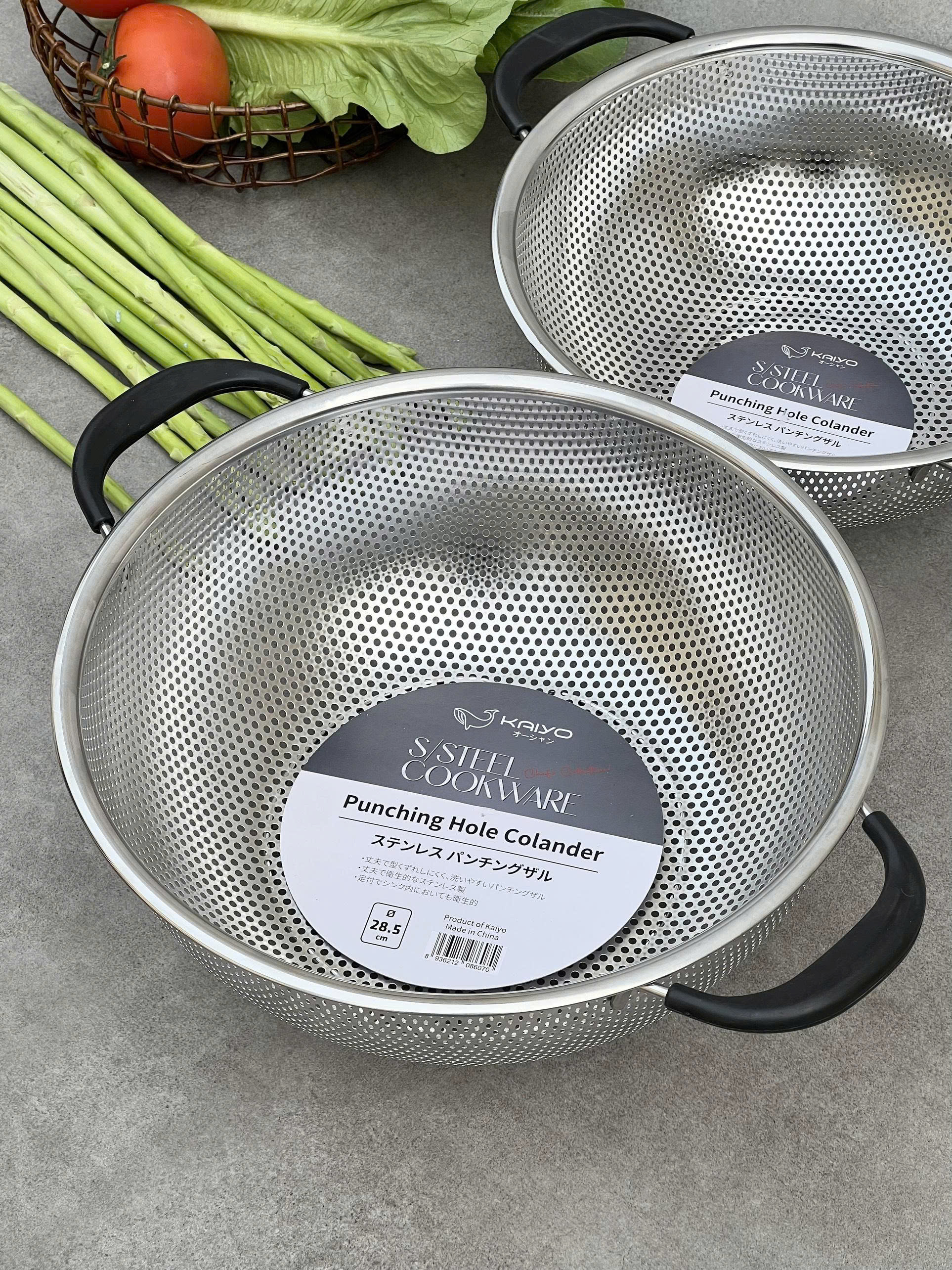RỔ INOX LIỀN KHỐI 2 TAY CẦM CÓ CHÂN KAIYO_thumbnail_13