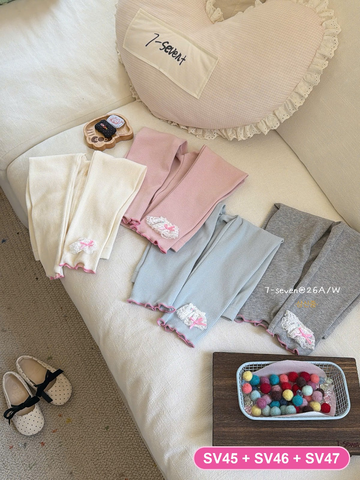 SV108 - Leging ghi gấu ren hồng 7-Seven | size 90-130 | 9837
