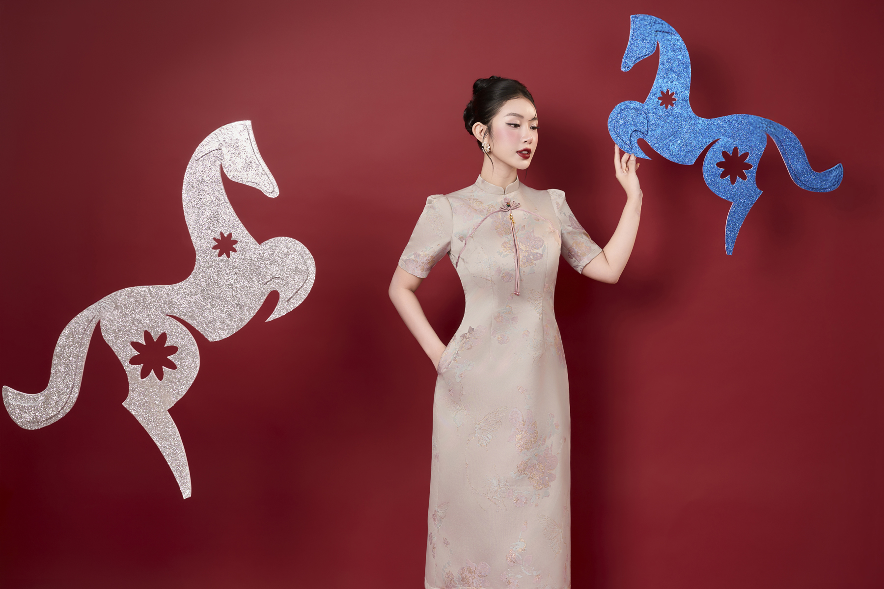 ĐẦM  A GẤM HOA CỔ TÀU - HOA  KEM 5050_thumbnail_1