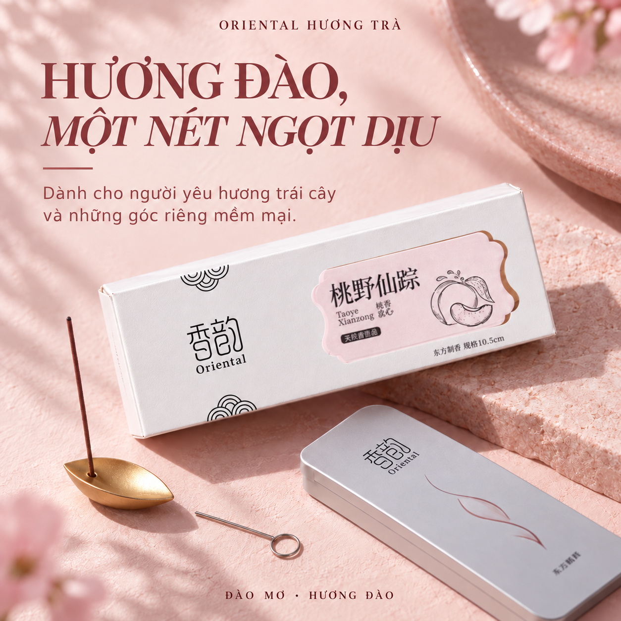 Đào Mơ - Nhang thơm không tăm Oriental hương Đào, 30 que, tặng đế cắm_thumbnail_5
