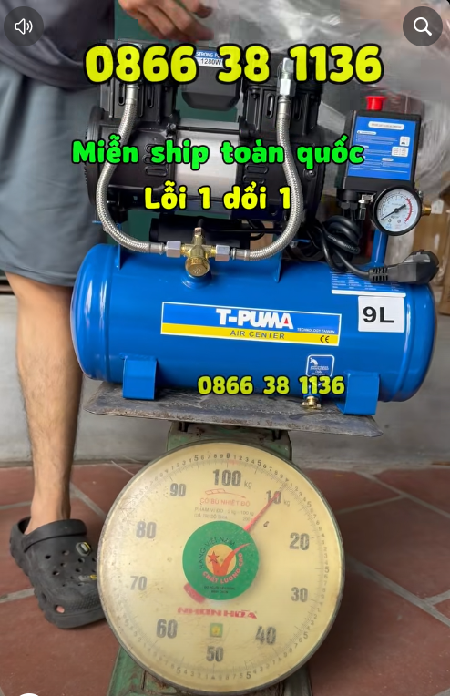 Máy Nén Khí Không Dầu T-PUMA 9L Chính Hãng – Nạp Khí Nhanh, Khí Sạch, Êm Ái, Chuyên Bơm Hơi & Phun Sơn