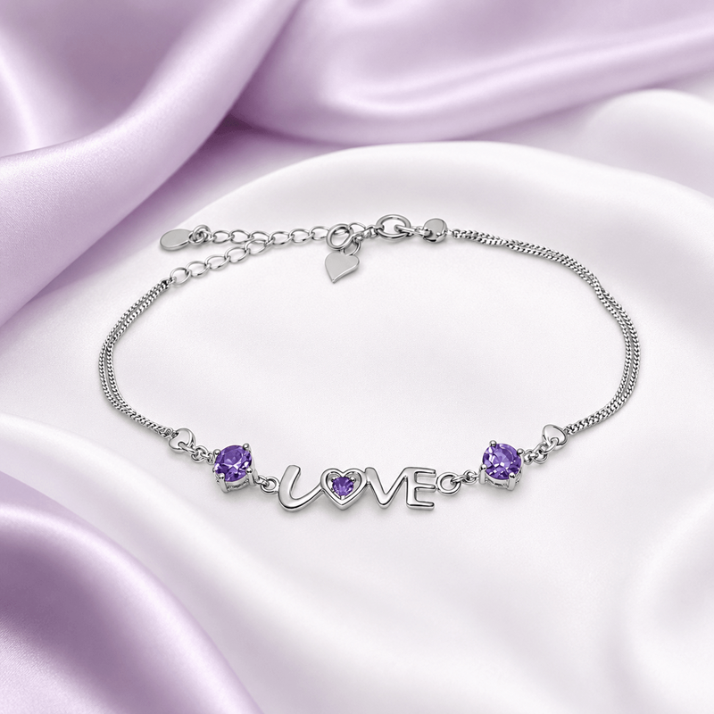 Vòng Tay Bạc Nữ Đính Đá Mẫu Chữ Love Cá Tính S925 VDS026 Tím