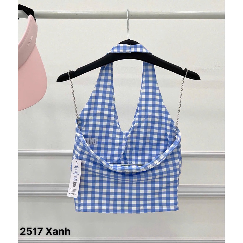 Áo Croptop Thể Thao Nữ Yếm Nhún Ngực Hoạ Tiết Caro Vải Thun Lạnh Thấm Hút Mồ Hôi