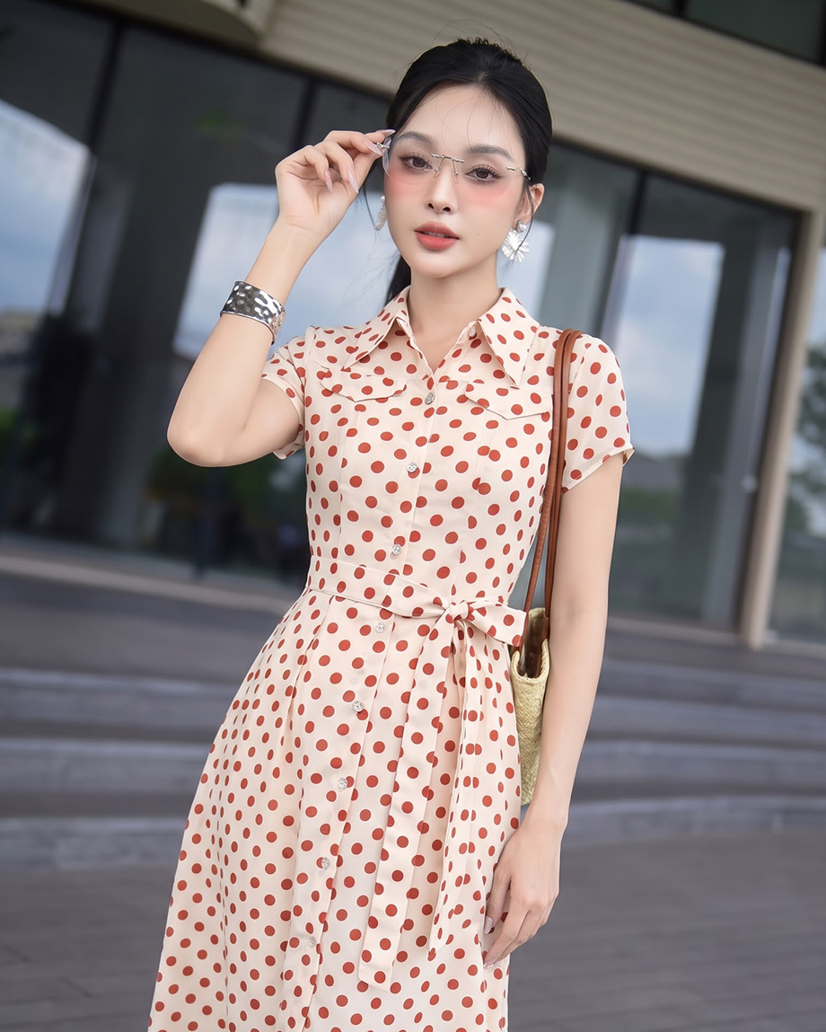 Đầm sơ mi chấm bi 26205