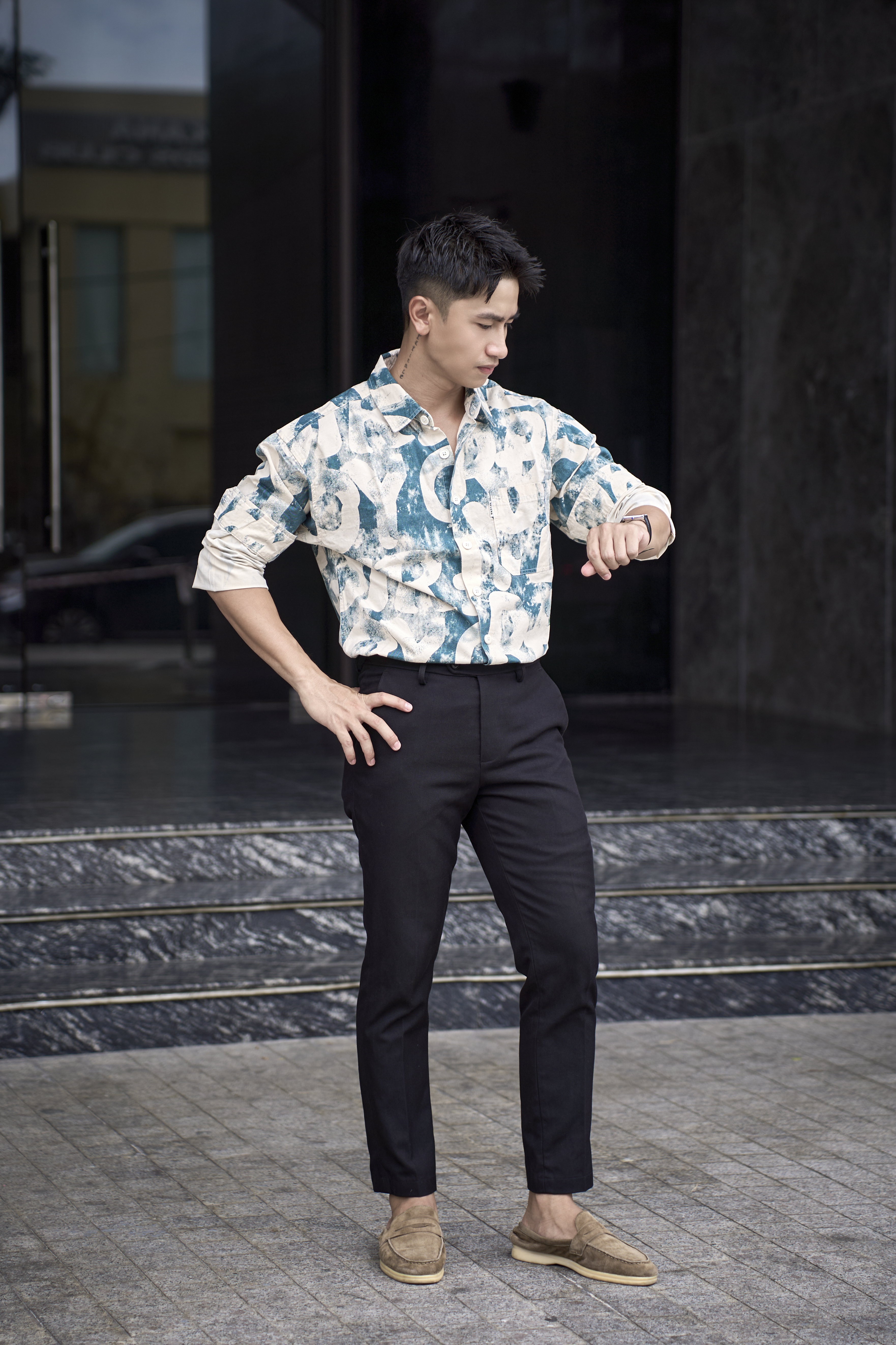 SA122 - Áo sơ mi dài tay họa tiết chữ phong cách Nhật Bản, chất cotton 100%, form rộng thoải mái_thumbnail_4