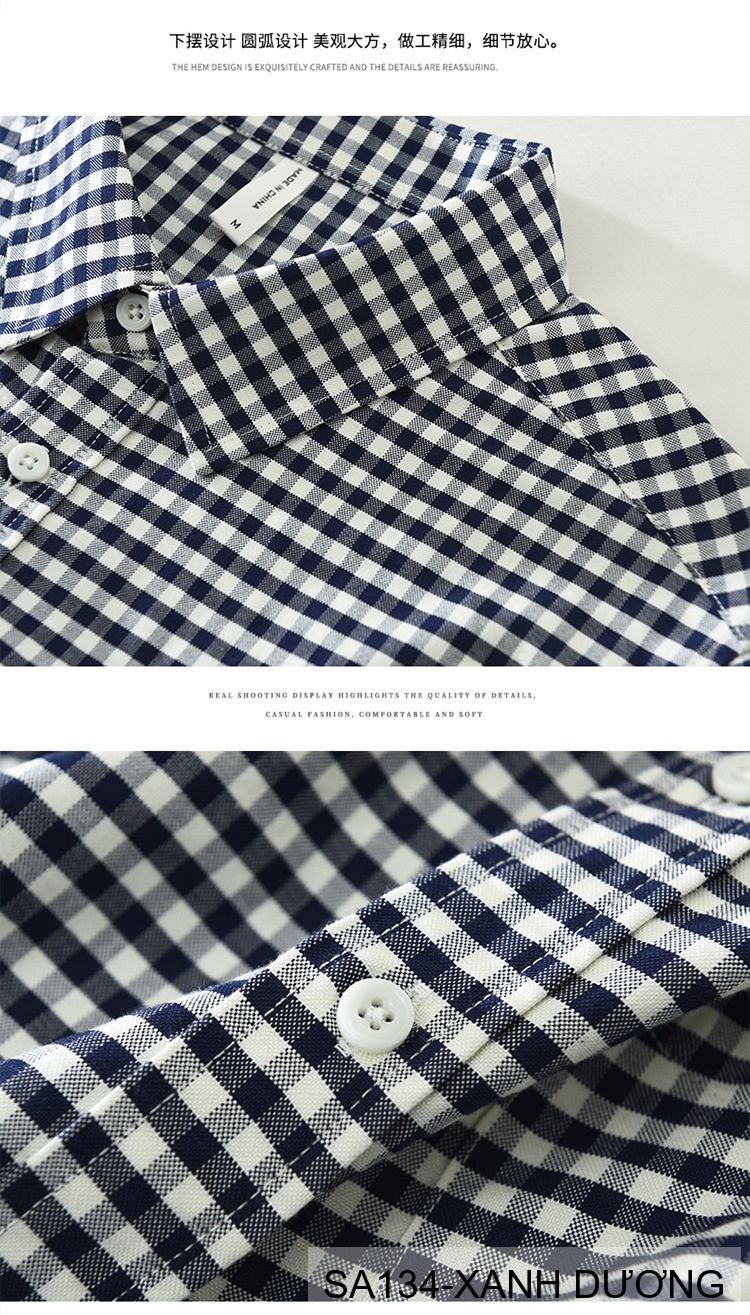SA134 - Áo Sơ Mi Nam Tay Dài Họa Tiết Caro Phong Cách Retro Chất Cotton 100%_thumbnail_9