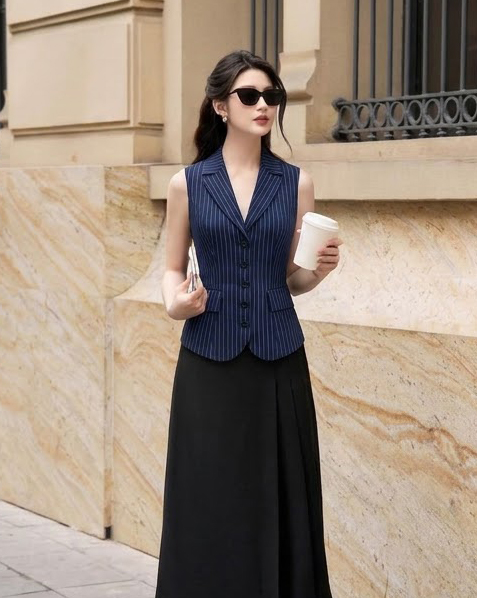 Áo vest gile kẻ 26121 tím than