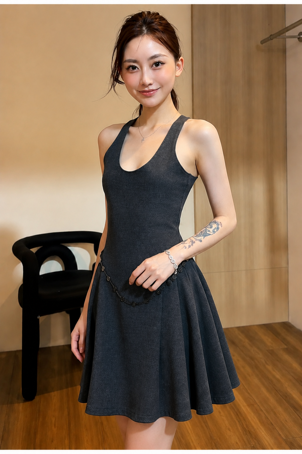 MV112 - Đầm Đen Cổ U Dáng Xòe Quyến Rũ