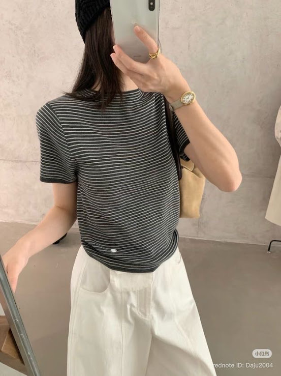 Lucas - Áo len cộc tay sọc ngang basic