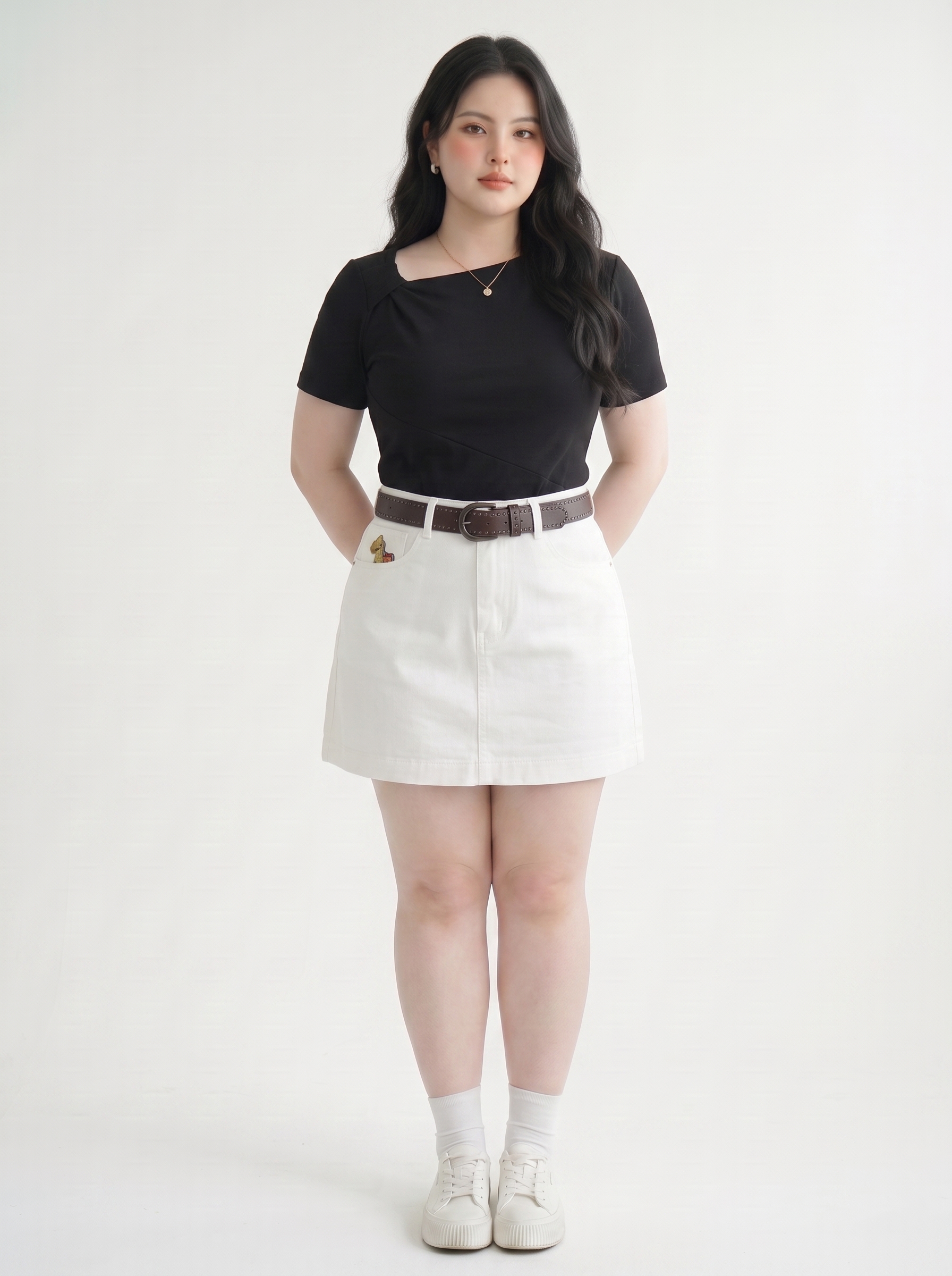 Chân Váy Jean Thêu Ngựa Bigsize Dáng A Lưng Cao Có Quần Bảo Hộ - Đen, Trắng - Vừa 55–90kg - T-JV2123