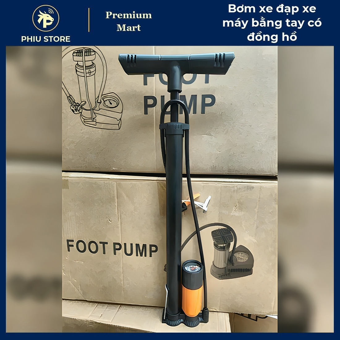 Bơm Tay Xe Máy - Bơm Xe Đạp Xe Máy Bằng Tay có Đồng Hồ, Bơm Tay Xe Máy có Đồng Hồ - PHIU STORE