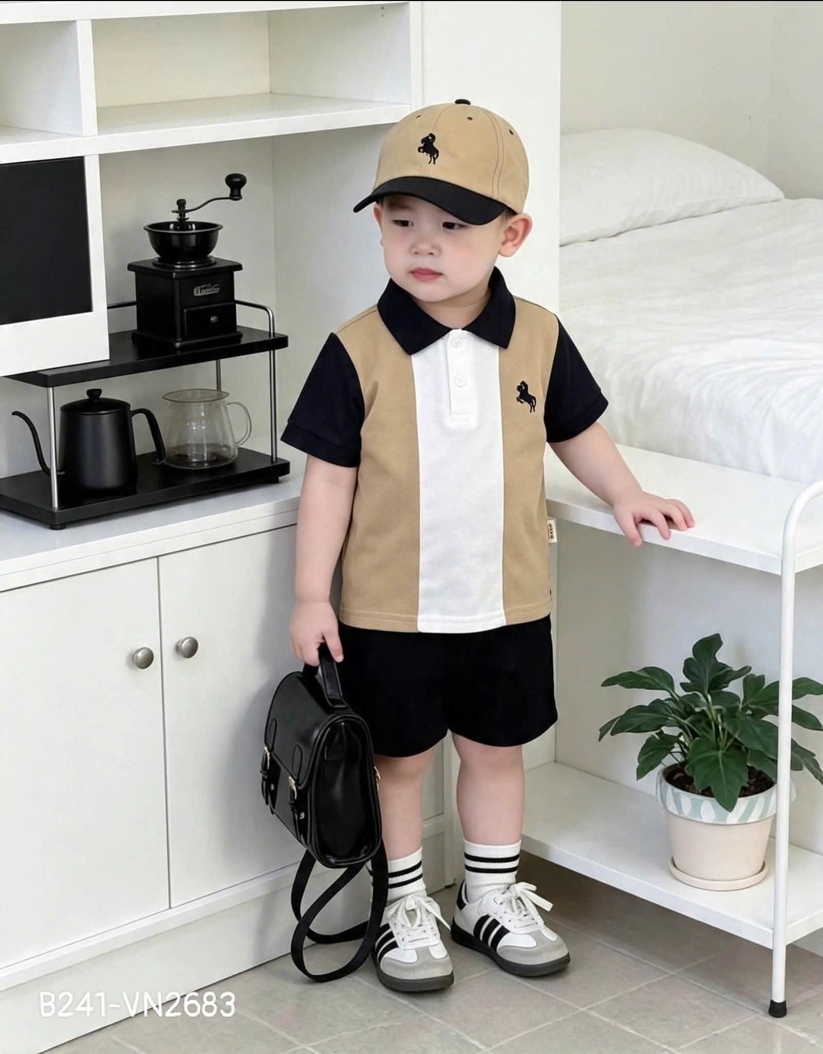 Set bộ polo nâu ngựa kèm mũ
