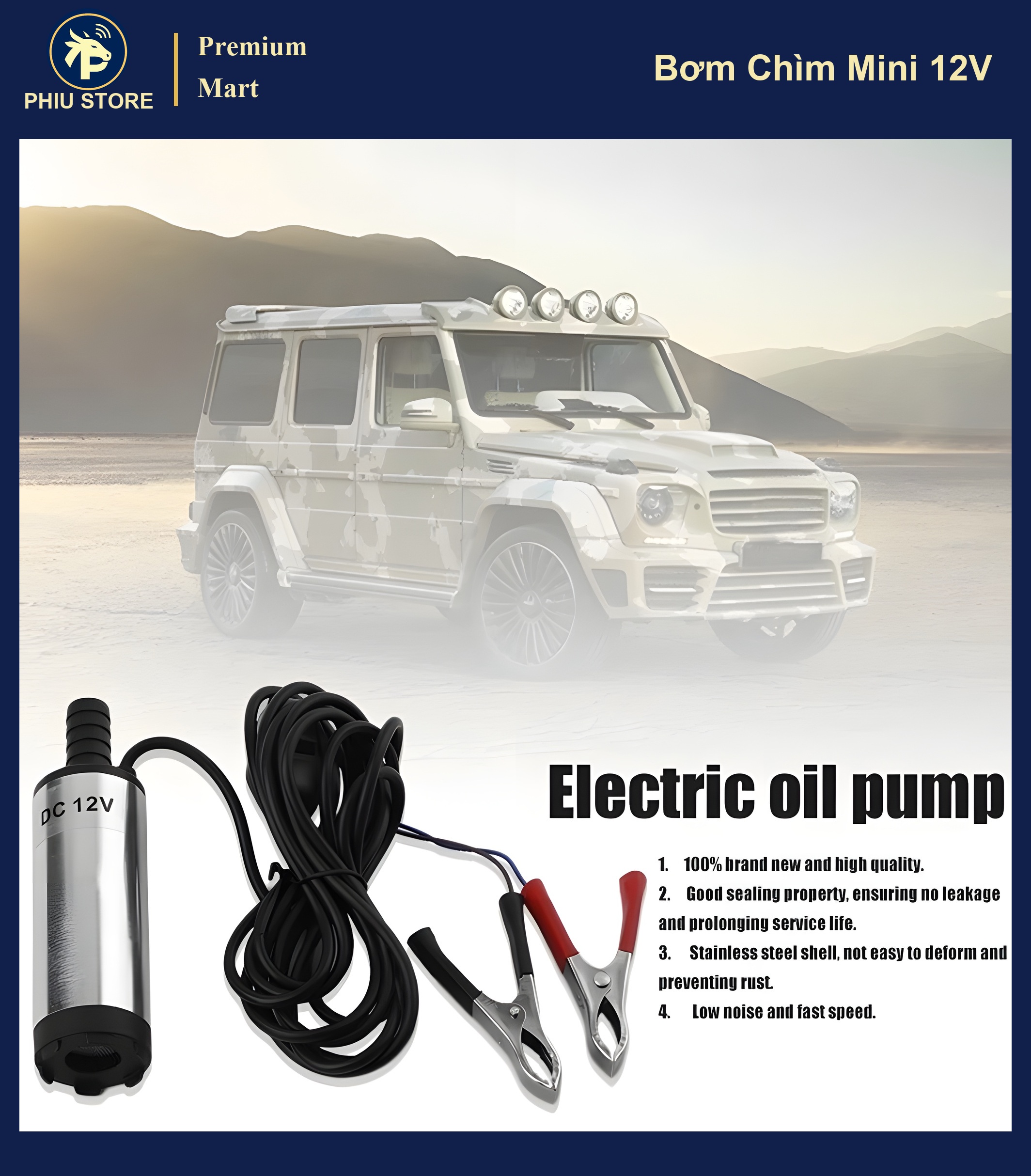 Bơm Chìm Hút Dầu Diesel 12V/24V - Bơm Chuyển Nhiên Liệu Xăng Dầu Nước, Kèm Kẹp Bình Ắc Quy