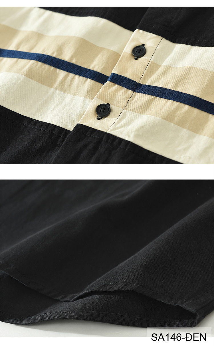 SA146 - Áo sơ mi nam dài tay phong cách Nhật Bản, chất cotton 100%, form rộng trẻ trung, phối sọc ngang thời thượng_thumbnail_4