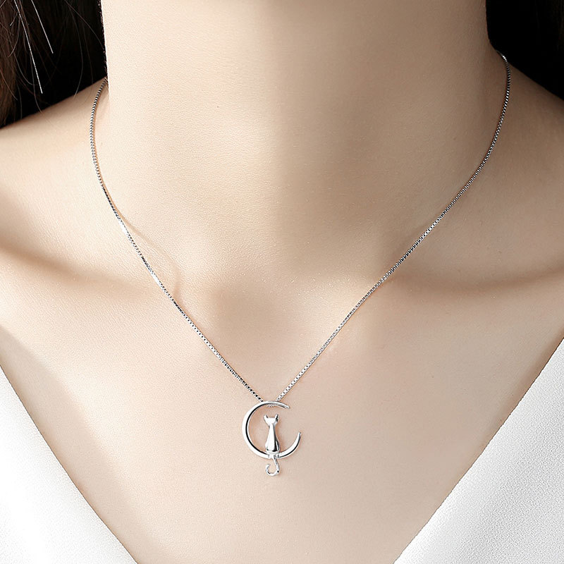 Dây Chuyền Bạc Nữ S925 Mẫu Mèo Ngắm Trăng – Sang Trọng Lãng Mạn HTT053V Vàng - Trắng_thumbnail_3
