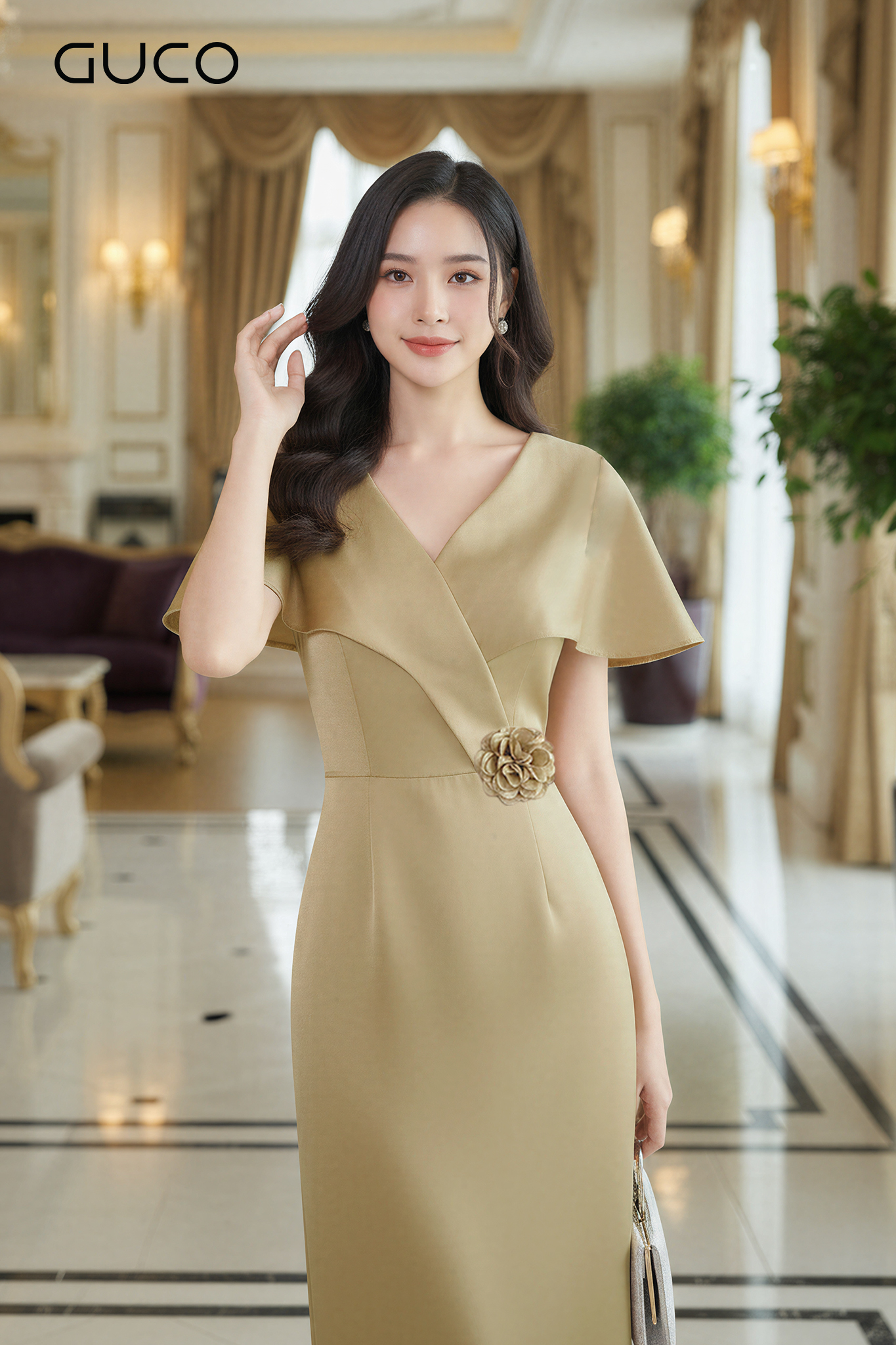ĐẦM BODY CỔ V CÁCH ĐIỆU CÀI BÔNG - BE_thumbnail_2