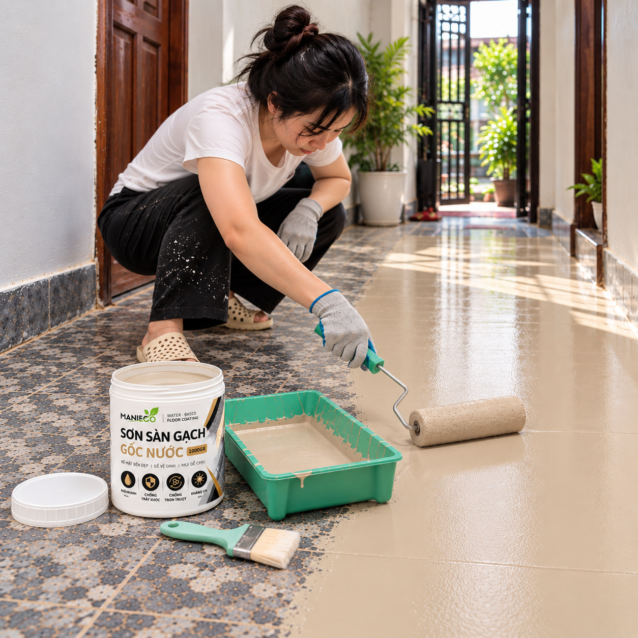 Sơn Gạch, Sàn Đa Năng, Sơn Trên Các Bề Mặt Sàn Gỗ, Gạch, Đá, Xi Măng, Sơn Gốc Nước An Toàn, Mùi Dễ Chịu. Dung Tích 1KG = 5-6m2_thumbnail_4