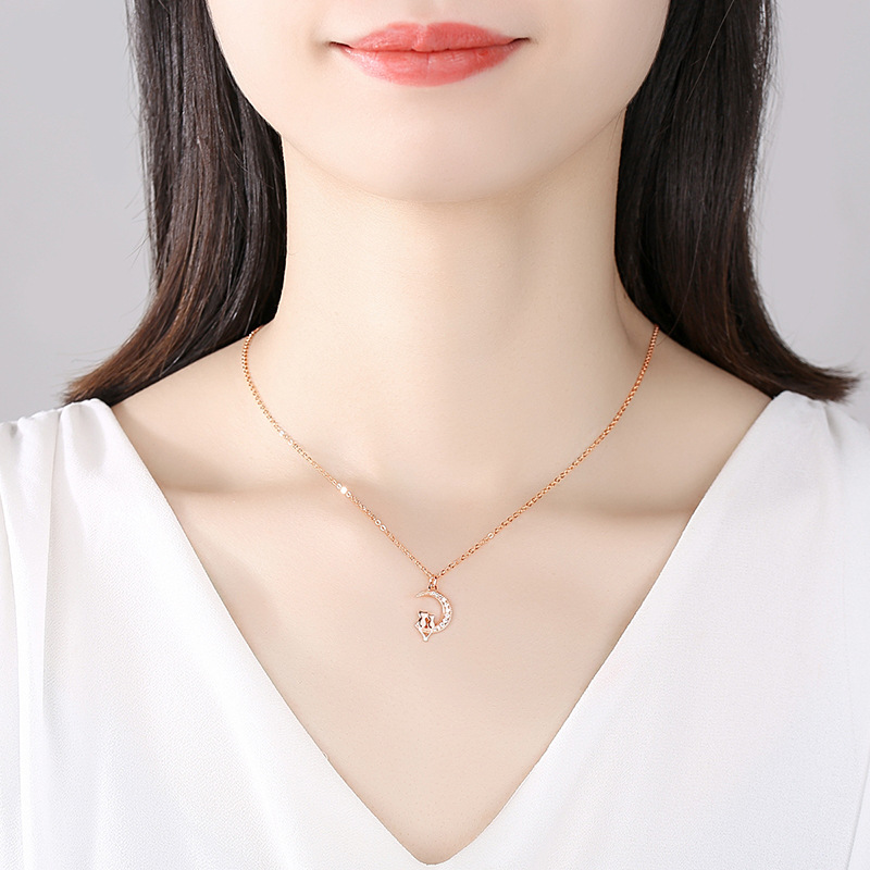 Dây Chuyền Bạc S925 Mẫu Đôi Mèo Ngắm Trăng Xinh Xắn HTT022VH Vàng Hồng - Trắng_thumbnail_2