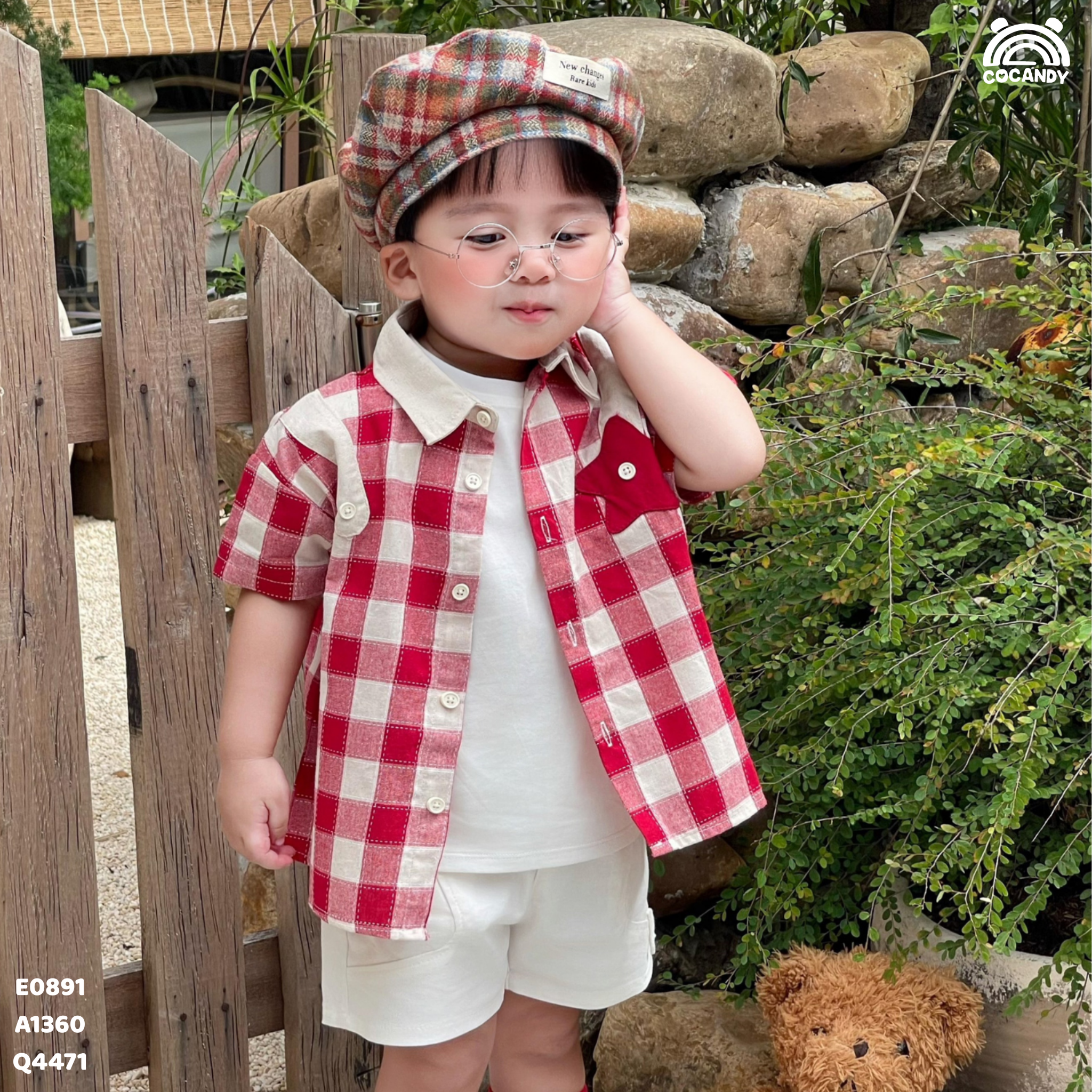 Áo cộc caro ĐỎ phối ngôi sao