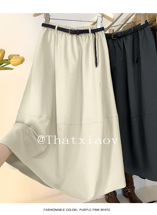 Lucas - Chân váy thô kaki dáng xòe dài nối gấu cạp chun kèm belt tết