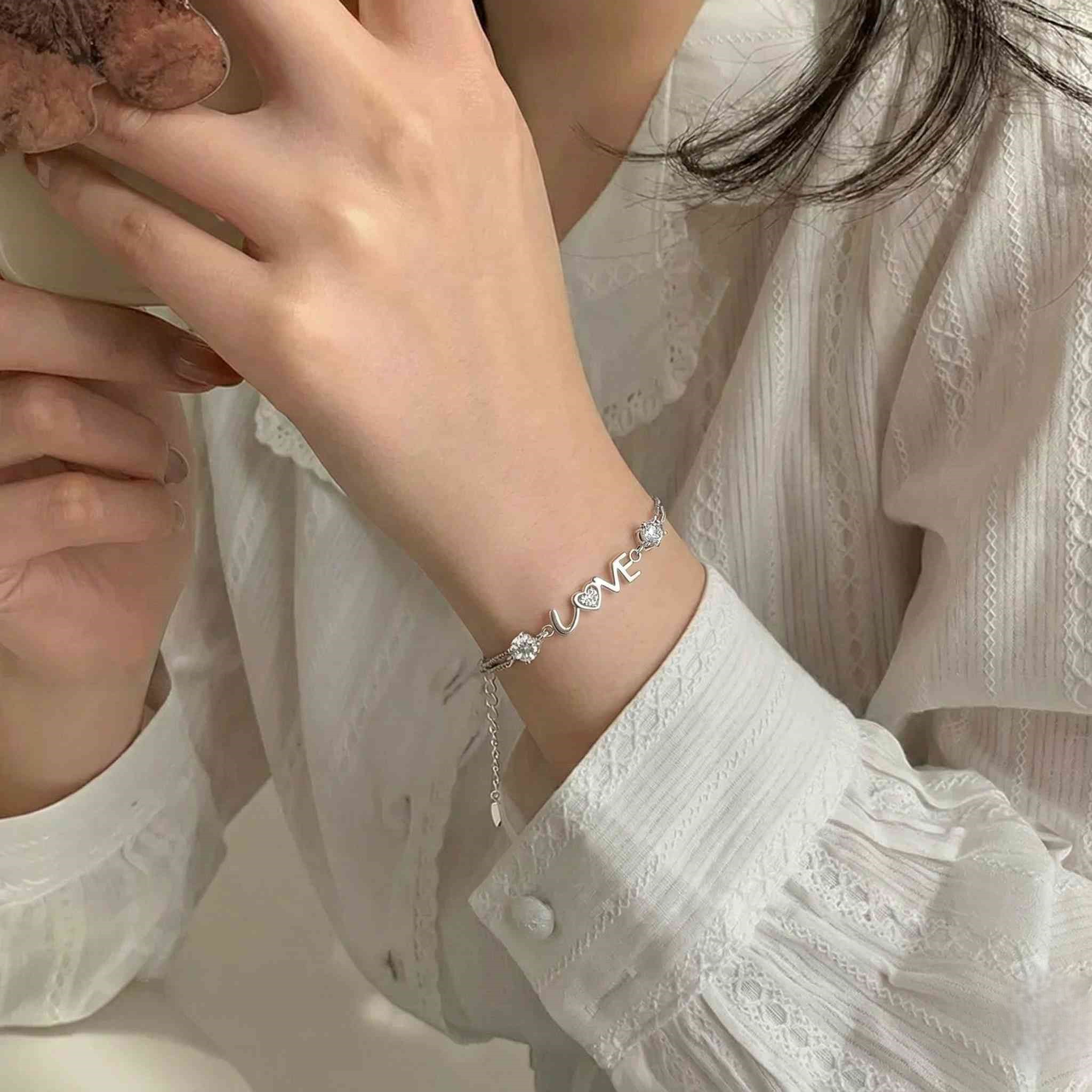 Vòng Tay Bạc Nữ Đính Đá Mẫu Chữ Love Cá Tính S925 VDS026 Tím_thumbnail_3