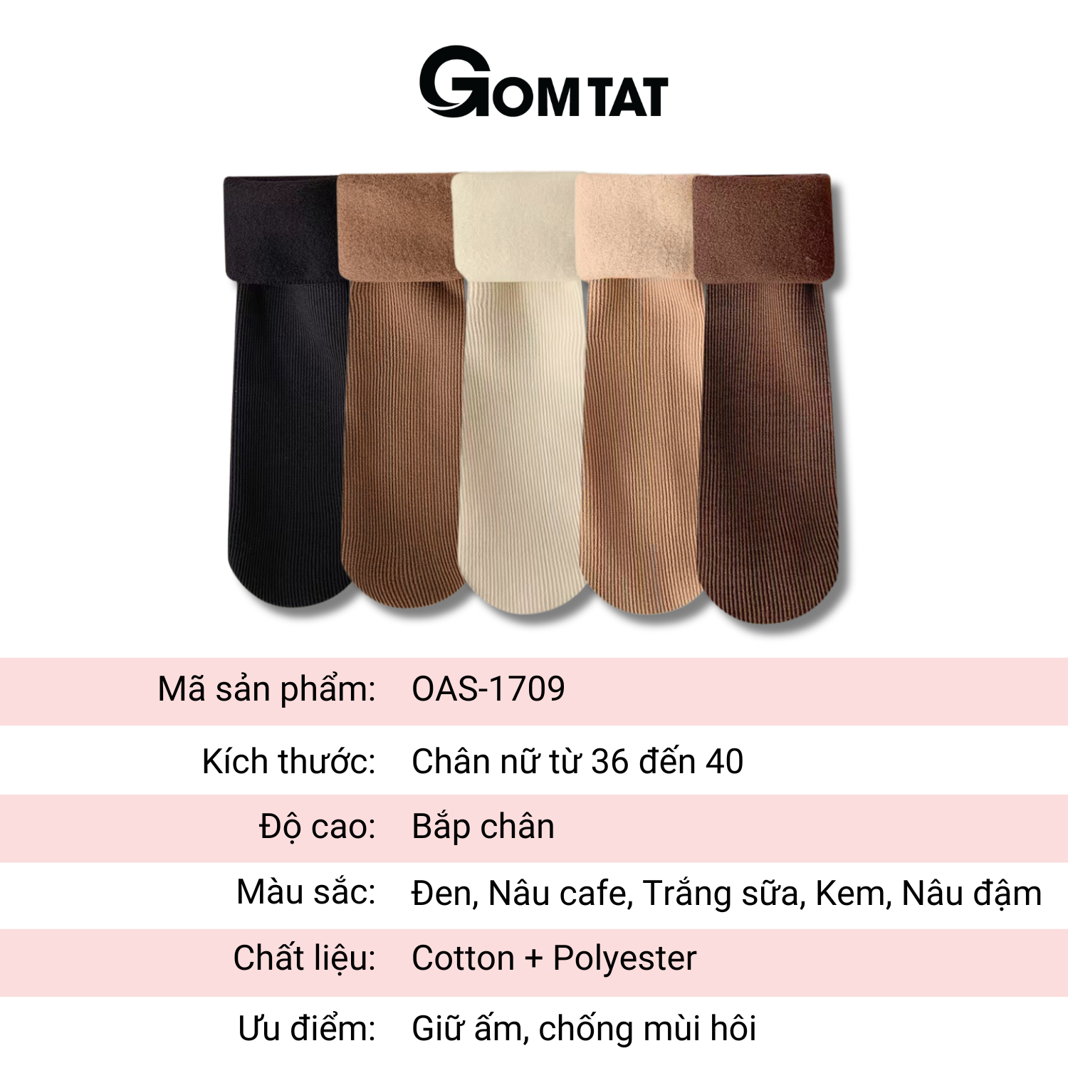 Combo 5 đôi tất lông cổ cao nữ giữ ấm GOMTAT, vớ nữ mùa đông chất liệu cotton mềm mại, thoáng khí - OAS-1709_thumbnail_8