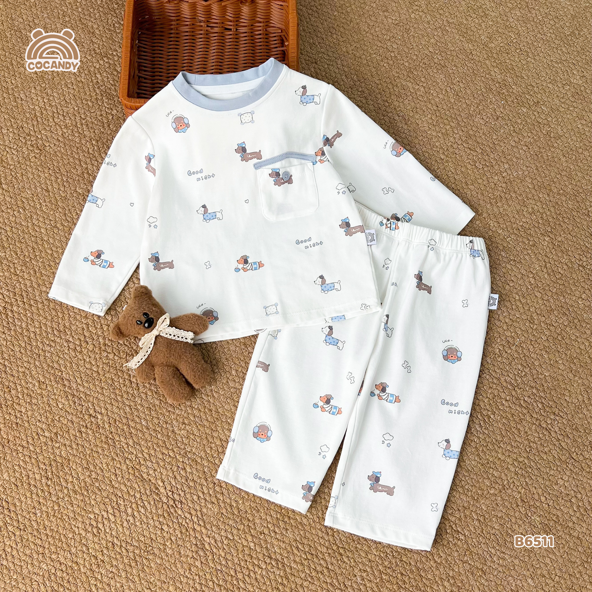 Bộ dài TRẮNG hình cún túi ngôi nhà