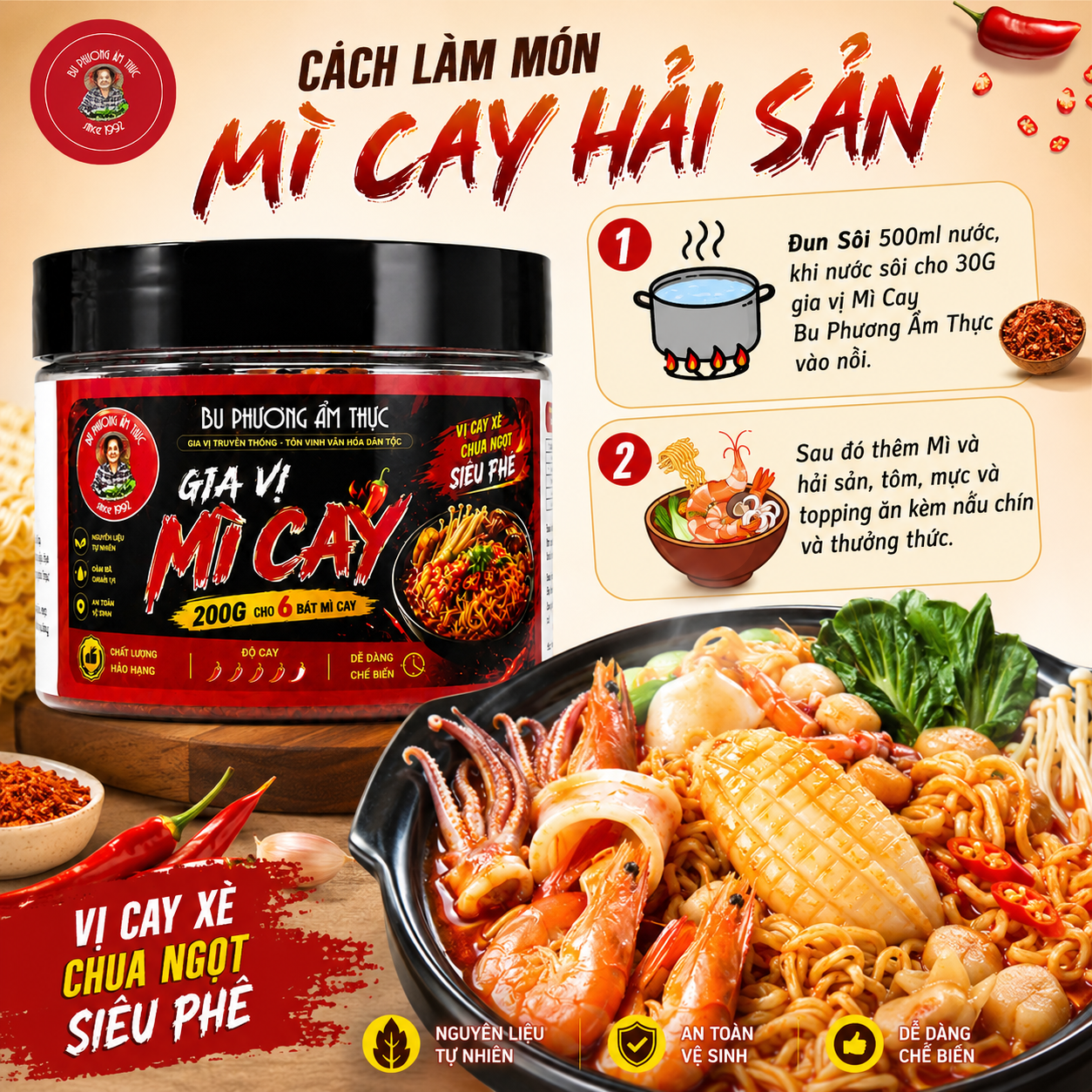 Gia Vị Mì Cay Bu Phương 200G – Chuẩn Vị Hàn Quốc, 1 Hũ Nấu Khoảng 6 Bát Mì Cay - BP55_thumbnail_4