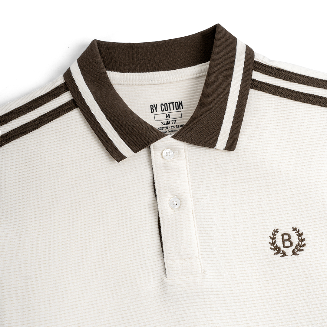 Áo Polo Gân Phối Viền Vai Thêu Logo 