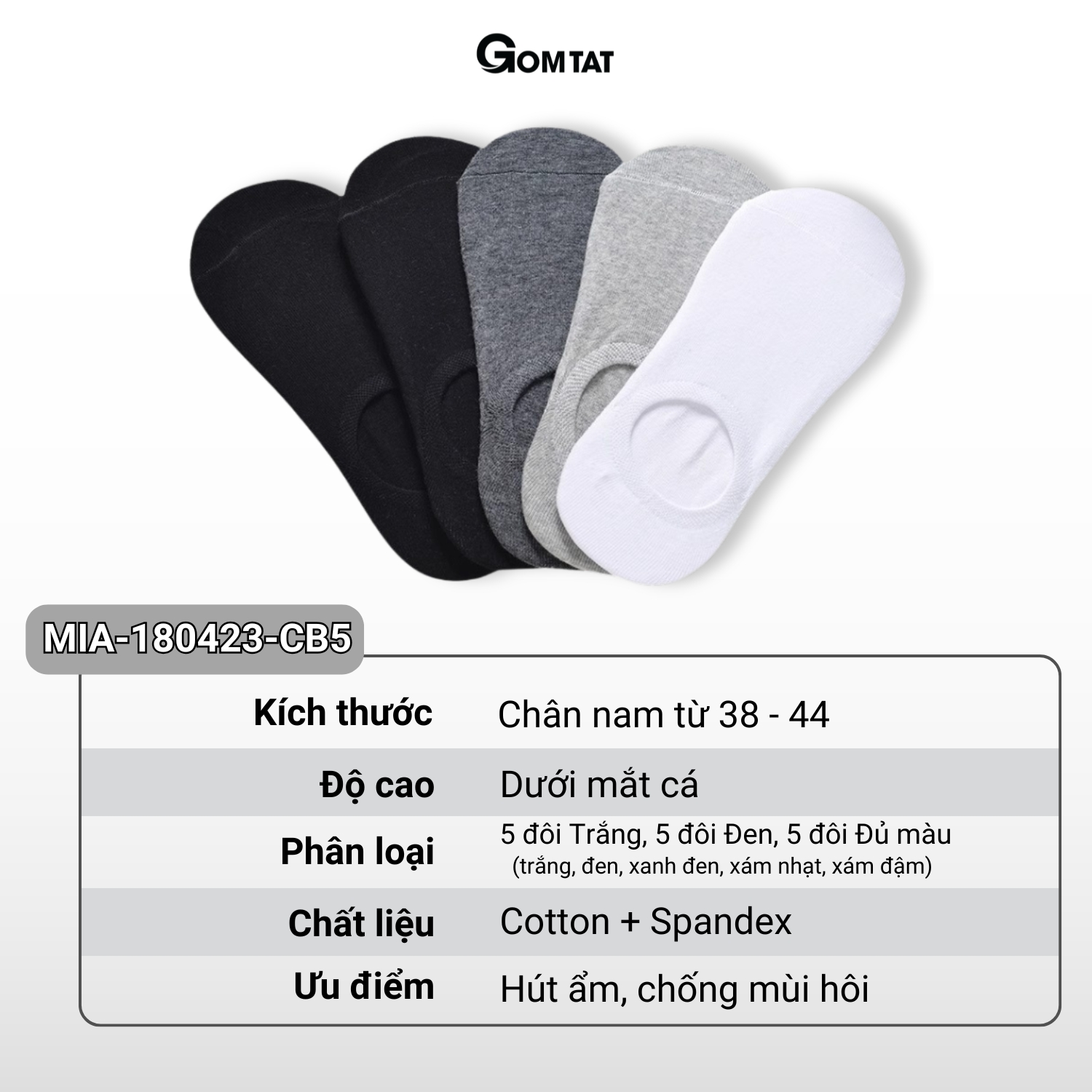Combo 5 đôi tất lười nam chống tuột gót GOMTAT chất cotton thoáng mát cho mùa hè - MIA-180423-CB5_thumbnail_10