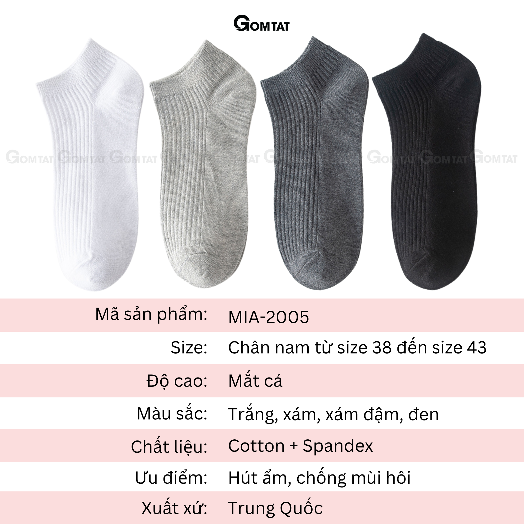 Combo vớ cổ thấp nam GOMTAT trơn basic, chất liệu cotton cao cấp hút ẩm thoáng khí khử mùi -MIA-2005_thumbnail_6