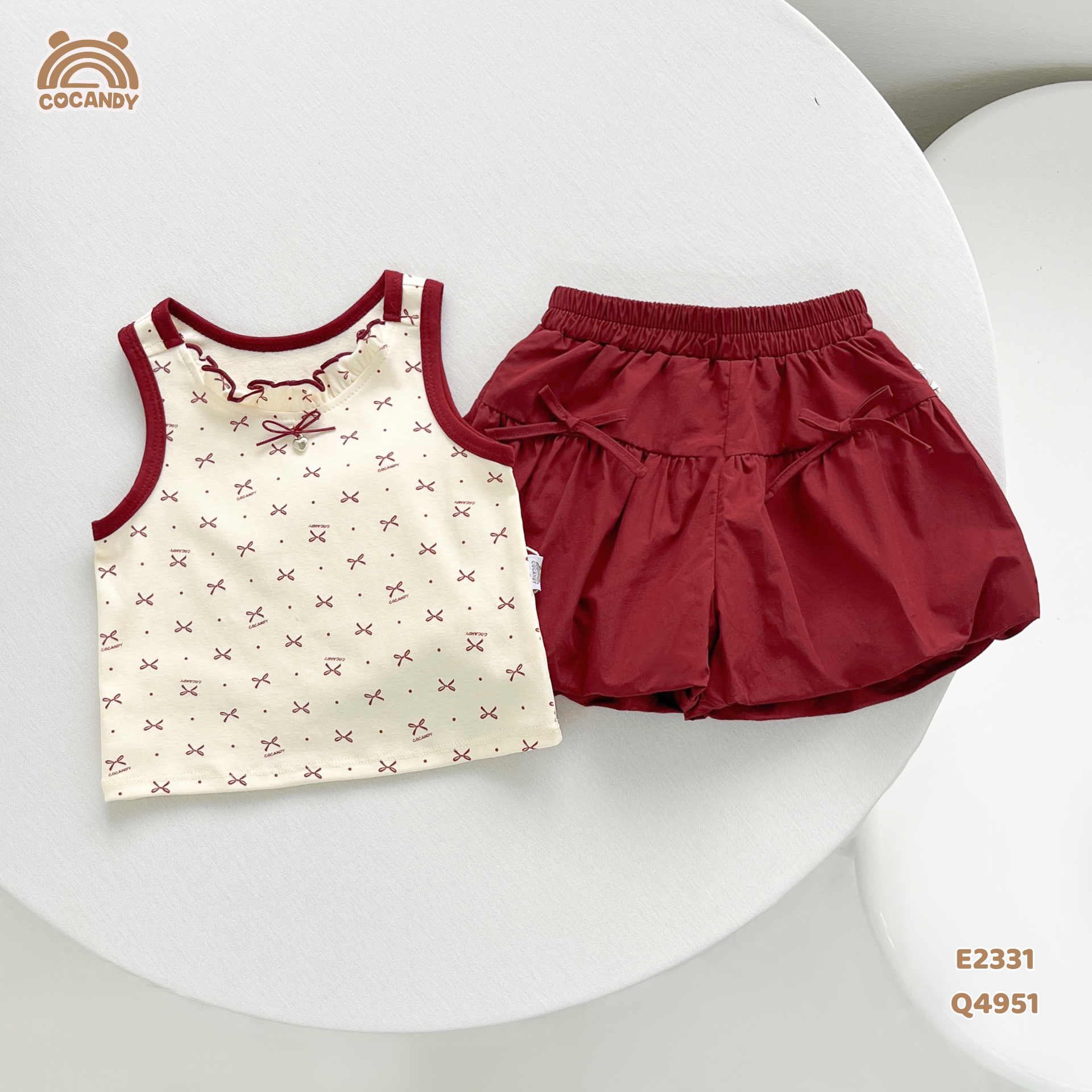 Áo sát nách cotton BE hình nơ đỏ
