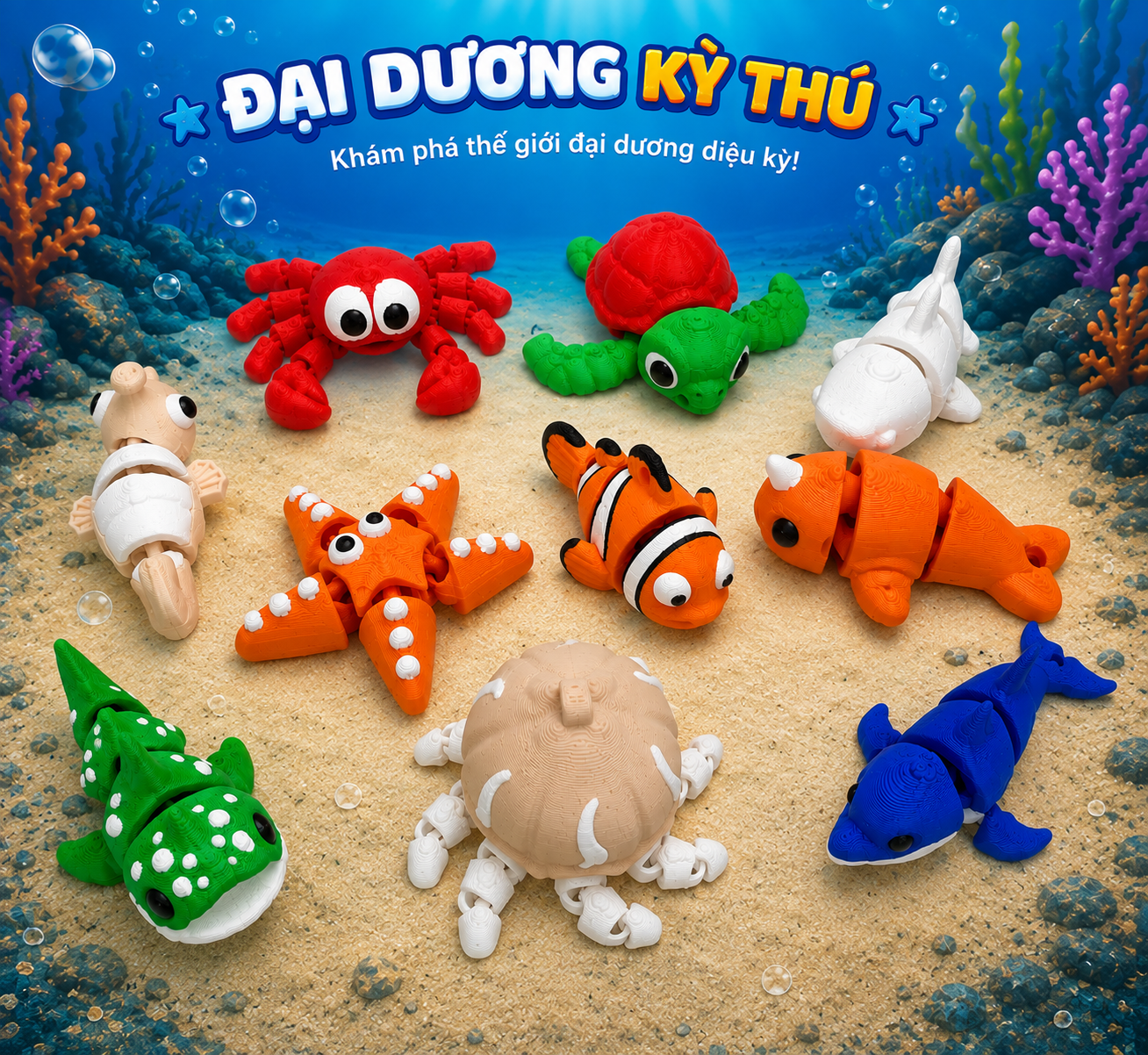 AVEN3D 🌊 Đại Dương Kỳ Thú | Combo Sinh Vật Biển Đồ Chơi In 3D Chuyển Động | Bộ Sưu Tập Cho Bé