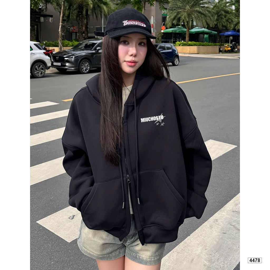 Áo hoodie zip Miucho form rộng basic nỉ 2 da in mix 4480_thumbnail_3