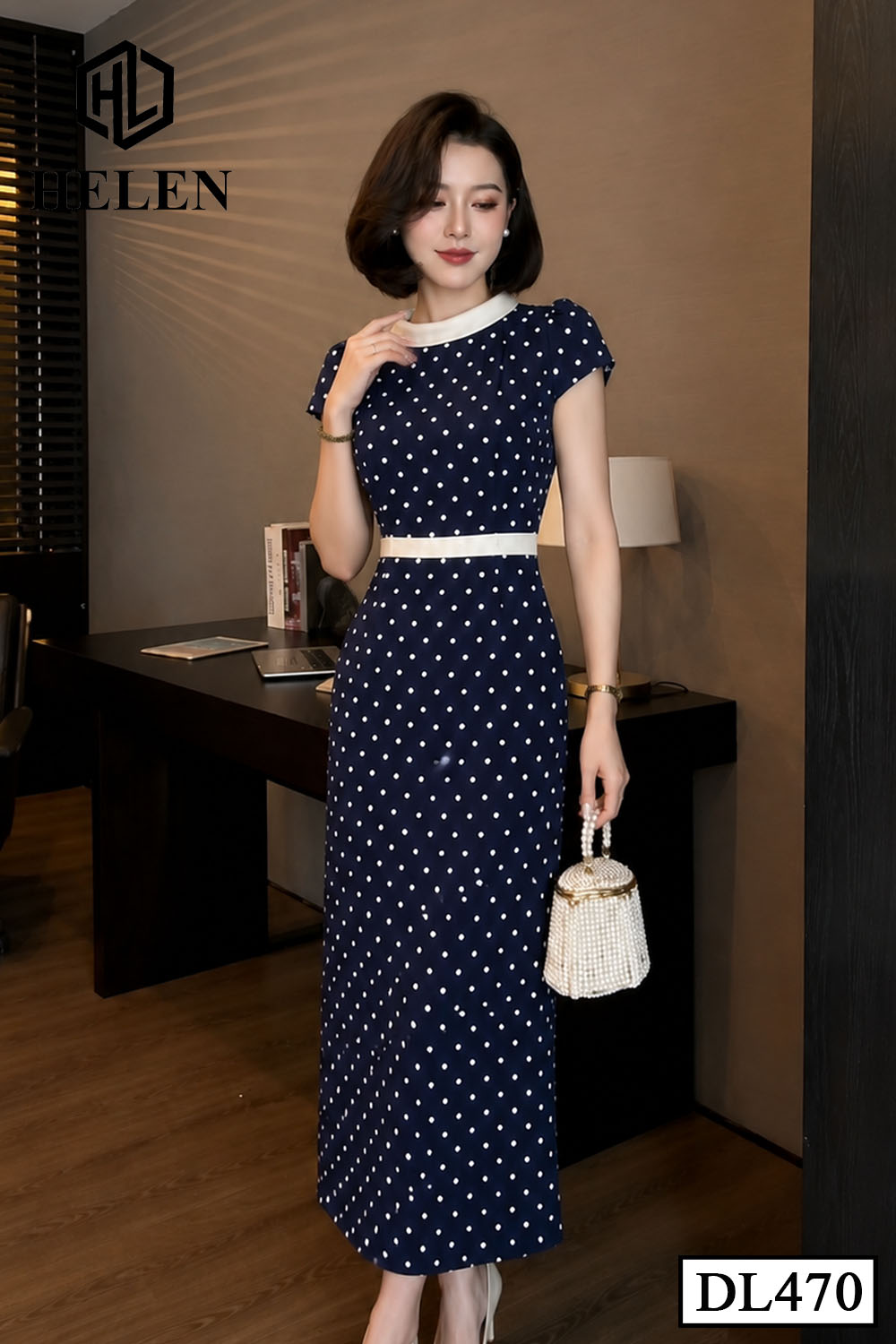 Đầm ôm CHẤM BI XANH THAN phối trắng DL470_thumbnail_2
