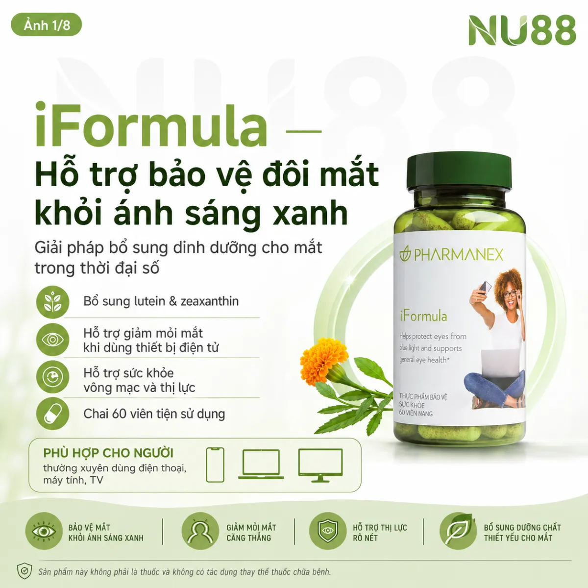 Thực phẩm iFormula (Eye Formula) bảo vệ đôi mắt khỏi ánh sáng xanh