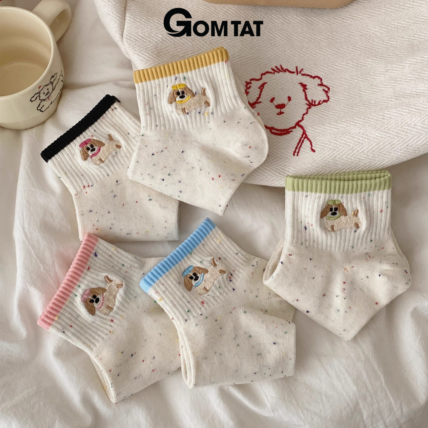 Set 5 đôi tất nữ cổ ngắn họa tiết cún GOMTAT, chất liệu cotton cao cấp mềm mịn, hút ẩm thoáng khí - ZFK-A003_thumbnail_2