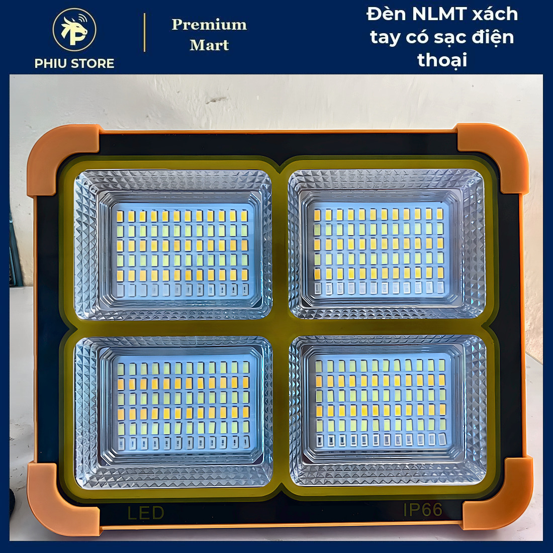 Đèn năng lượng mặt trời xách tay, đèn pha sạc tích điện, đèn LED sạc năng lượng mặt trời, có cổng USB sạc điện thoại, PHIU STORE_thumbnail_2