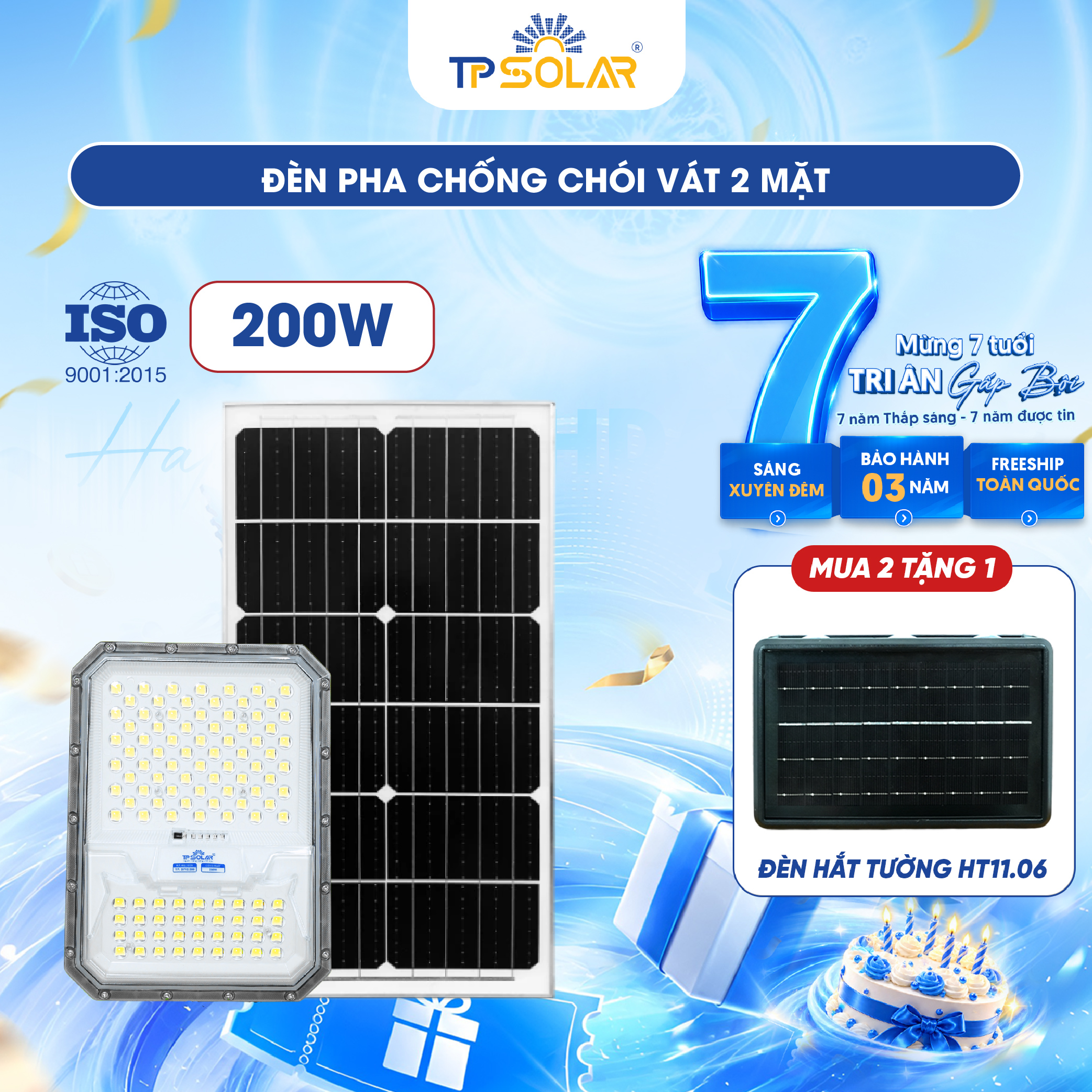 Đèn pha chống chói vát 2 mặt năng lượng mặt trời TP.DP12