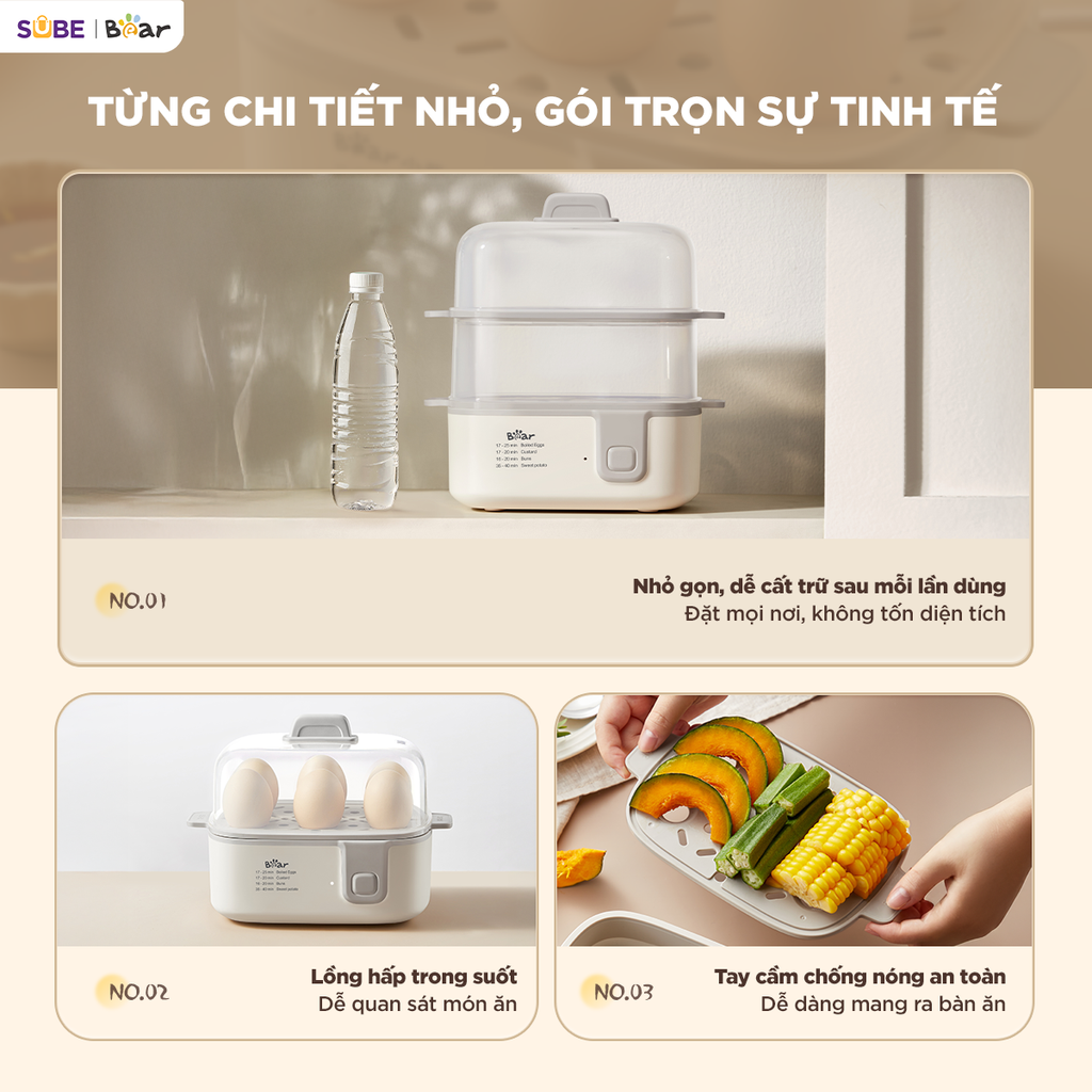 Nồi Hấp Điện Đa Năng 3L 2 Tầng Bear ECK-125NR Hấp Bánh Bao Hấp Trứng Hấp Đồ Ăn Dặm_thumbnail_9