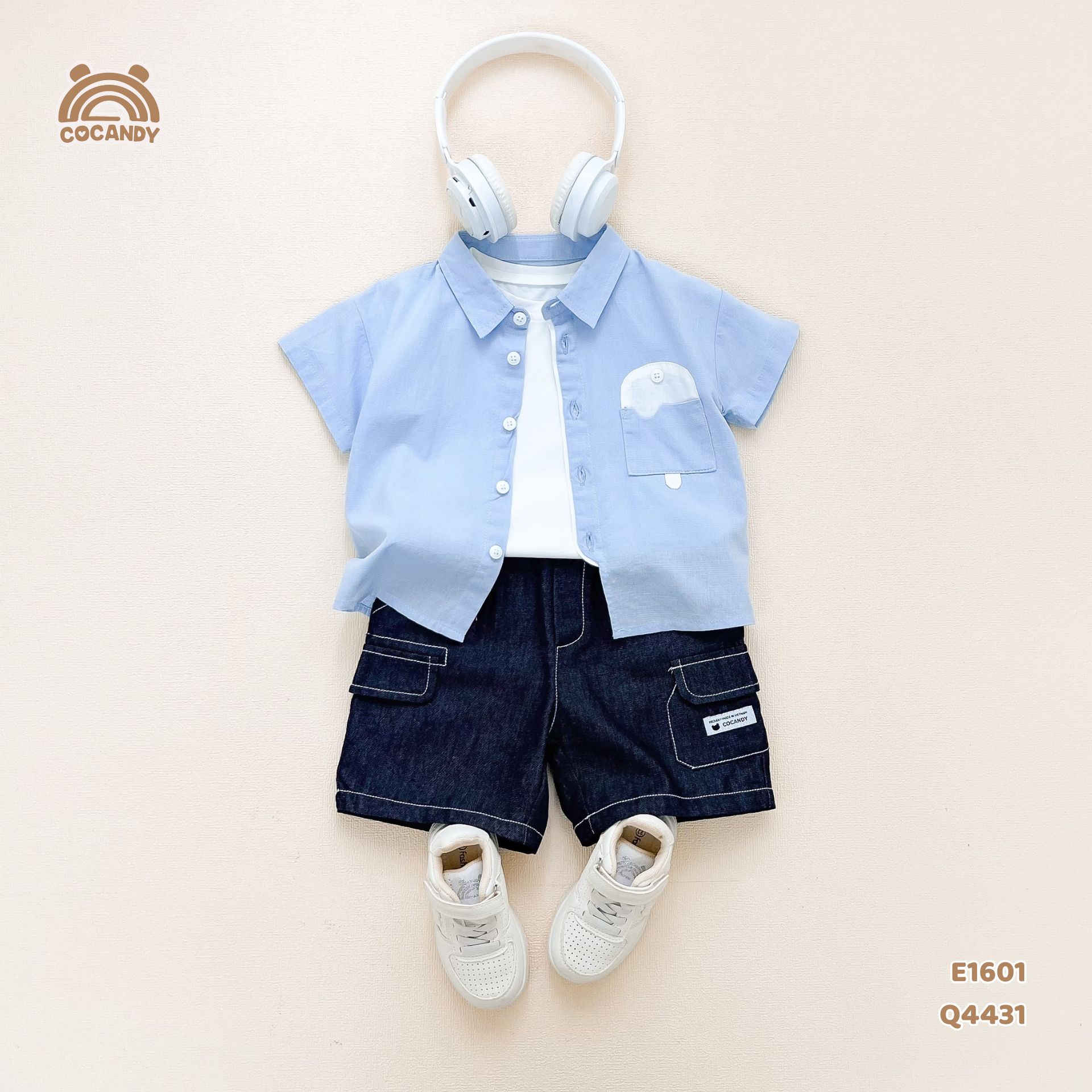 Áo cộc sơ mi XANH DƯƠNG hình cây kem