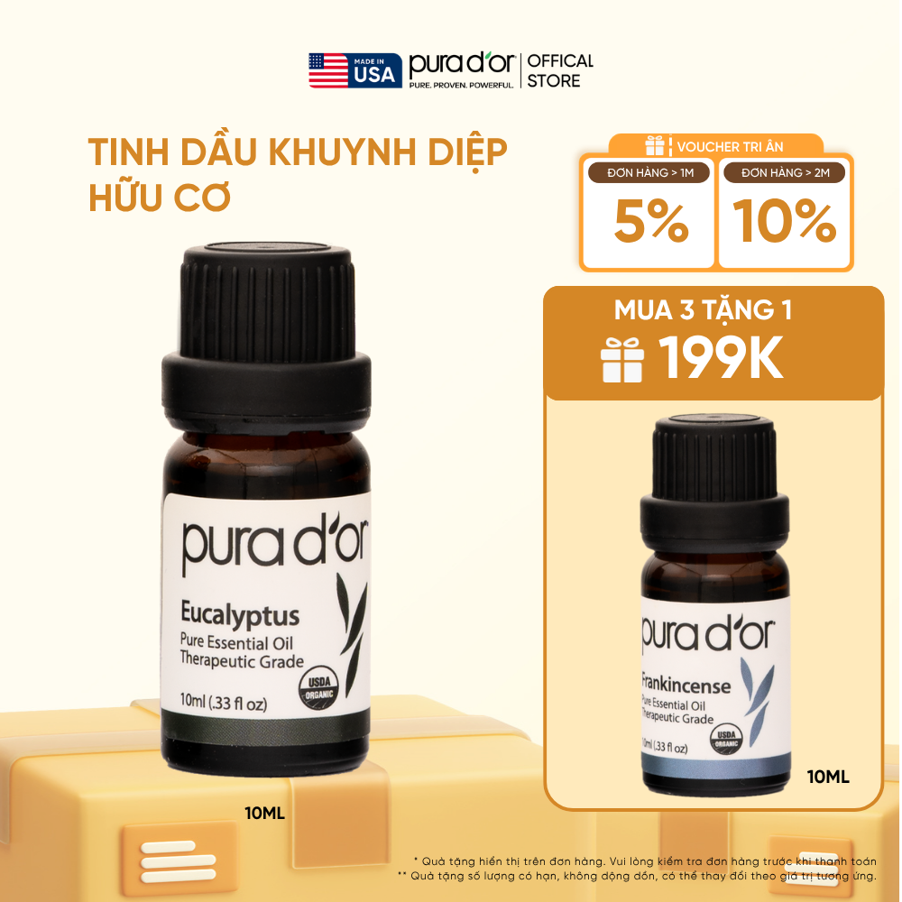 Tinh Dầu Khuynh Diệp Hữu Cơ PURA D’OR Therapeutic Grade Eucalyptus Essential Oil 10ML